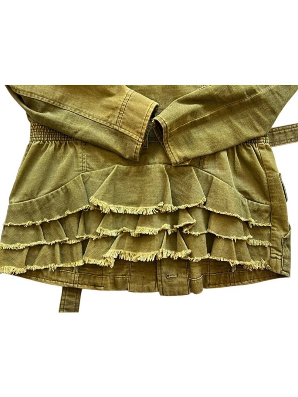Hei Hei Olive Military Utility Jacket Ruffle Back Fairy Grunge Sz M Romantic - Picture 5 of 10